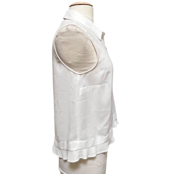 Cabi White Sleeveless Button Up Blouse Pleated Ruffle‎ Hem Capsule Office Small - Picture 10 of 10